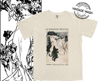 Art Nouveau Vintage Aesthetic Artsy Alphonse Mucha Famous Painting Shirt printed on a super soft 100% Cotton Comfort Colors Ivory T-Shirt