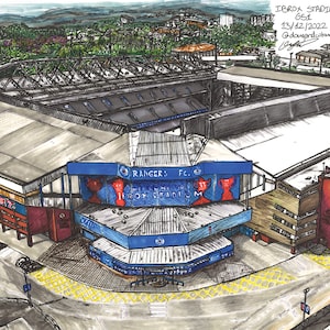 A5 Ibrox Stadium Landscape Print
