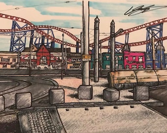 A5 Blackpool Pleasure Beach Landscape Print
