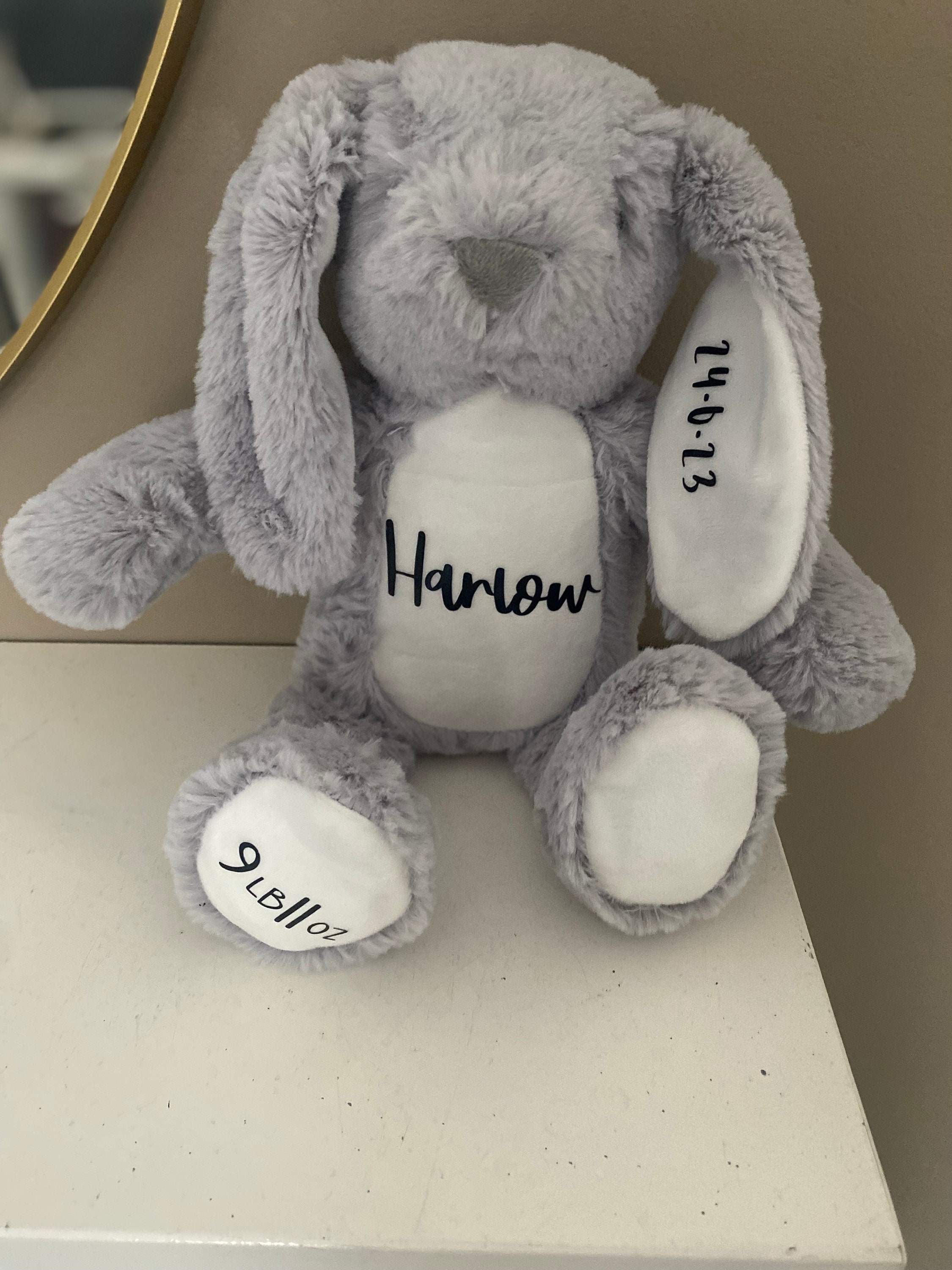 Personalised Bunny Teddy Newborn Soft Toy Gift Name Date of Etsy UK