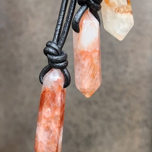 Fire Quartz Hematoid Double Point Pendants - Various Sizes - Select Crystal and Leather Cord to Customize - Invite Balance and Protection