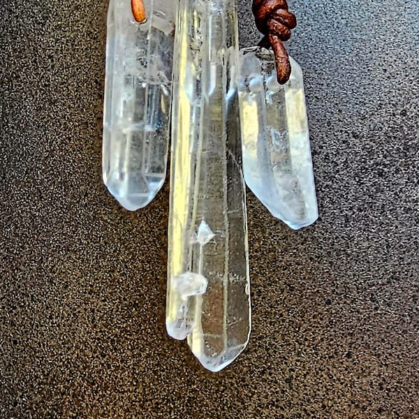Clear Quartz Cluster Point Pendants - Single and Multi Points - Select Crystal and Leather Cord Color to Customize
