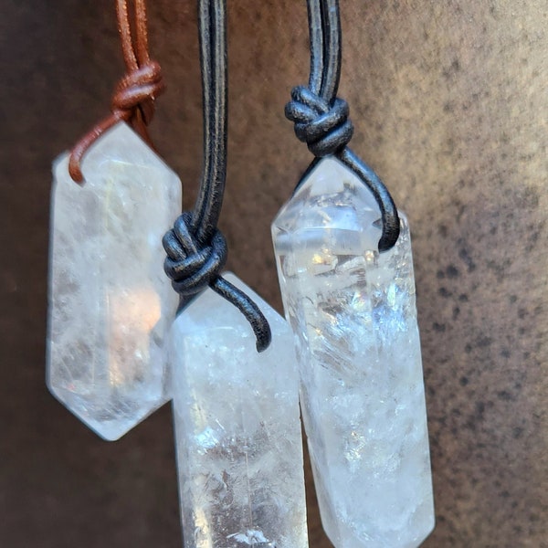 Rainbow and Devic Temple Clear Quartz Pendants - Various Sizes - Select Crystal & Genuine Leather Cord to Customize