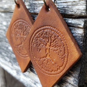 Tree of Life Dangle Earrings - Genuine Leather - Customizable - Boho, Western, Cowgirl Style