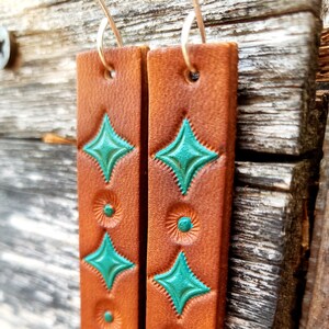Southwestern Leather Bar Earrings - Hand-tooled - Western, Cowgirl, Boho Chic