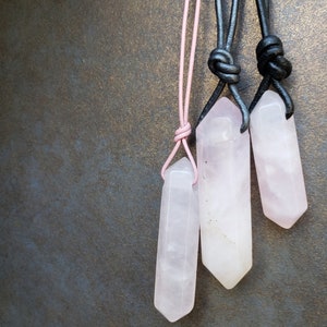 Rose Quartz Double Point Pendant Necklace: Select Crystal & Adjustable Leather Cord Color