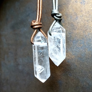 Clear Quartz Double Point Pendants - Various Sizes - Select Crystal & Leather Cord Color to Customize