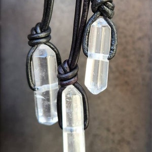 Clear Quartz Double Terminated Pendants: Select Crystal & Adjustable Leather Cord Color