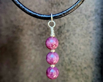 Lepidolite Sterling Silver Pendant Necklace: Calming Rosé Hues