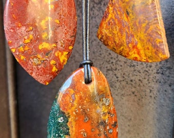Brecciated Jasper Pendant Necklaces: Select Stone & Adjustable Leather Cord Color