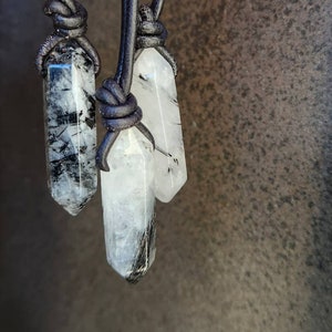 Black Tourmaline Quartz Pendants - Some w/Citrine Veins - Various Sizes - Select Your Crystal & Leather Cord to Customize
