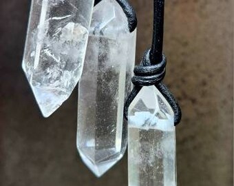 Extra Large Clear Quartz Double Point Pendants - Various Sizes - Select Crystal & Adjustable Leather Cord to Customize