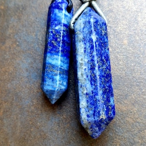 Natural Lapis Lazuli Double Point Pendant Necklaces | Personalize by Selecting Your Crystal and Leather Cord | Invite Protection and Calm