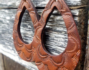 Leather Western Earrings - Hand Tooled - Cowgirl, Southwestern, Rodeo, Boho Inspired