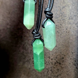Aventurine Double Point Necklaces | Some w/Hematite | Select Crystal & Adjustable Leather Cord Color