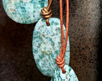 Tree Agate Pendants - Various Shapes and Sizes - Customize by Selecting Stone and Genuine Leather Cord