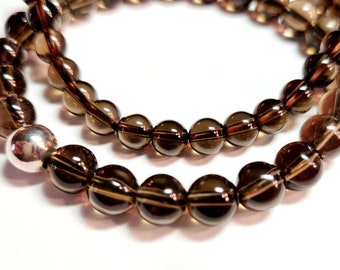 Bracelet en quartz fumé véritable | Perles de 6 mm ou 8 mm | Personnalisez la taille et la perle décorative