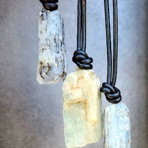 Raw Kyanite Crystal Necklaces: Select Stone & Adjustable Leather Cord Color