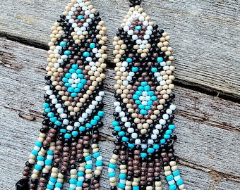 Aztec Fringe Seed Bead Earrings - Dangle Style - Select Ear Wire Metal to Customize - Western, Rodeo, Southwestern, Cowgirl, Boho Style