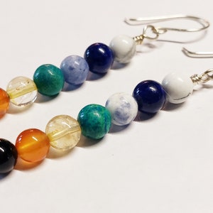 Chakra Dangle Earrings in Sterling Silver - 6mm Beads - Ground, Align, and Balance