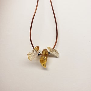 Citrine Crystal Necklace w/Sterling Silver Beads - Adjustable Leather Cord - Abundance, Happiness, Prosperity