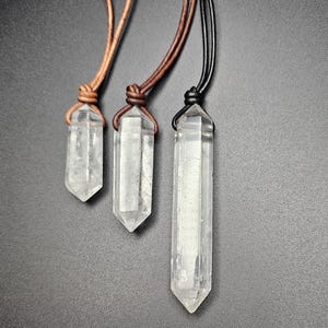 Clear Quartz Double Point Pendant Necklace: Choose Your Leather Cord