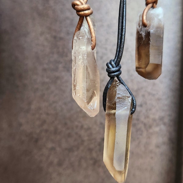 Raw Smoky Quartz Point Pendants - Various Sizes - Select Crystal & Leather Cord to Customize - Ground, Reset, and Restore