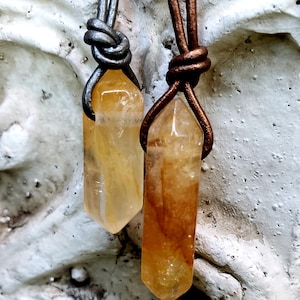 Natural Citrine Double Point Pendant Necklaces | Personalize by Selecting Your Crystal and Leather Cord | Manifest Happiness and Abundance