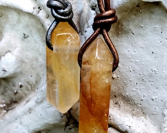 Natural Citrine Double Point Pendants - Various Sizes - Select Your Crystal and Leather Cord To Customize - Invite Happiness and Abundance