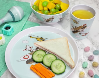 Airplane Premium Enfants Mélamine BPA Vaisselle gratuite pour enfants, Vaisselle pour enfants, Assiettes pour enfants Bols et tasse, Ensembles de vaisselle pour enfants