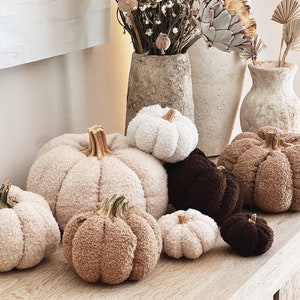 Fall Harvest Halloween Thanksgiving - Christmas Holiday - Teddy boucle plush pumpkin decor with real pumpkin stems