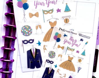 New Year's Eve Planner Stickers, Party Celebration Washi Stickers
