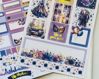LAST CHANCE~ Midnight Magic Planner Stickers - New Year's Eve Weekly Hobonichi Cousin