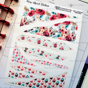 Sweet Adventures Adesivi per Bullet Journaling Planner in carta strappata Happy Planner Erin Condren Hobonichi Cousin A5 San Valentino Febbraio
