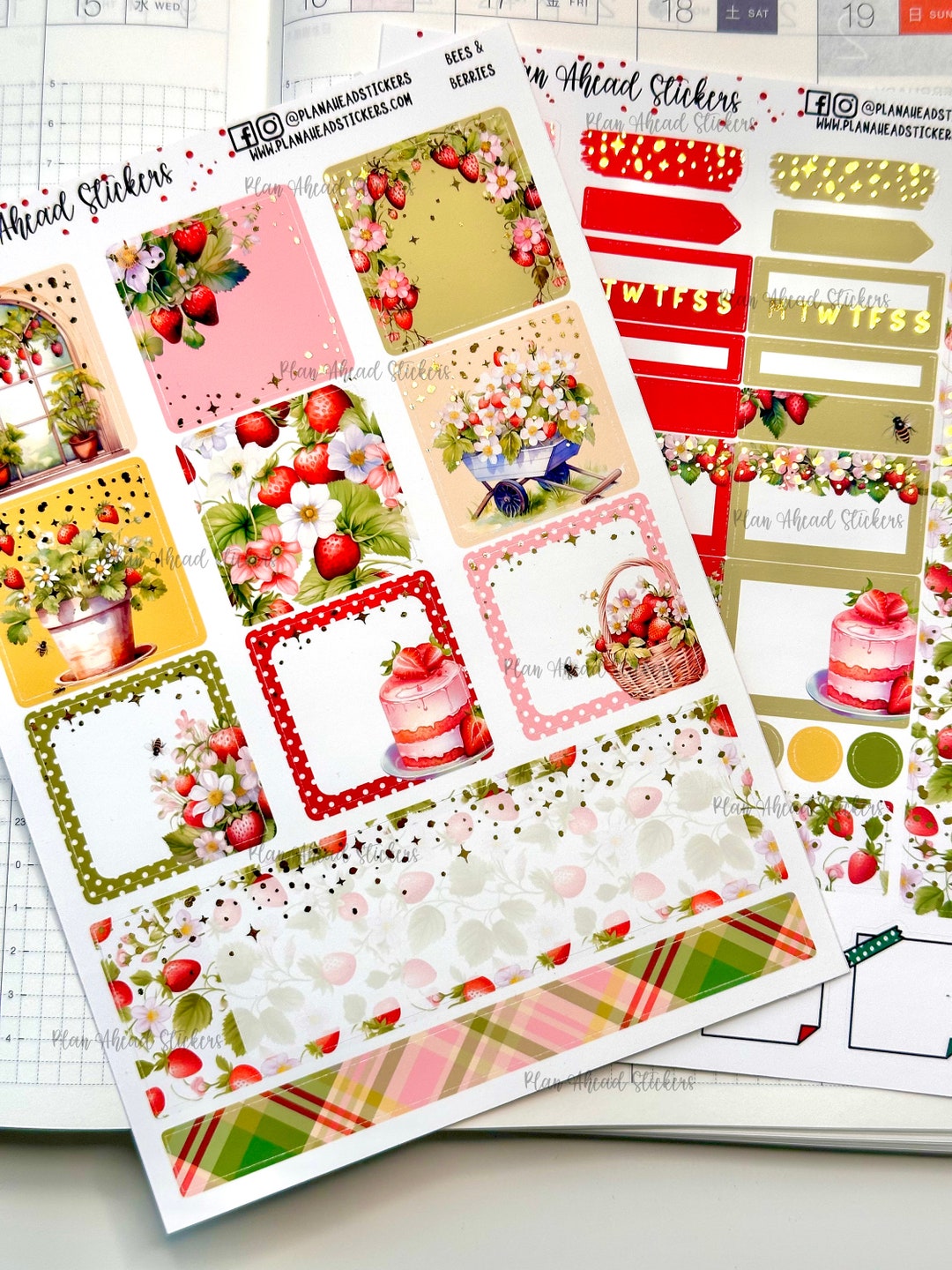 DELUXE FOILED Bees & Berries Hobonichi Cousin 2 Page Weekly Planner ...