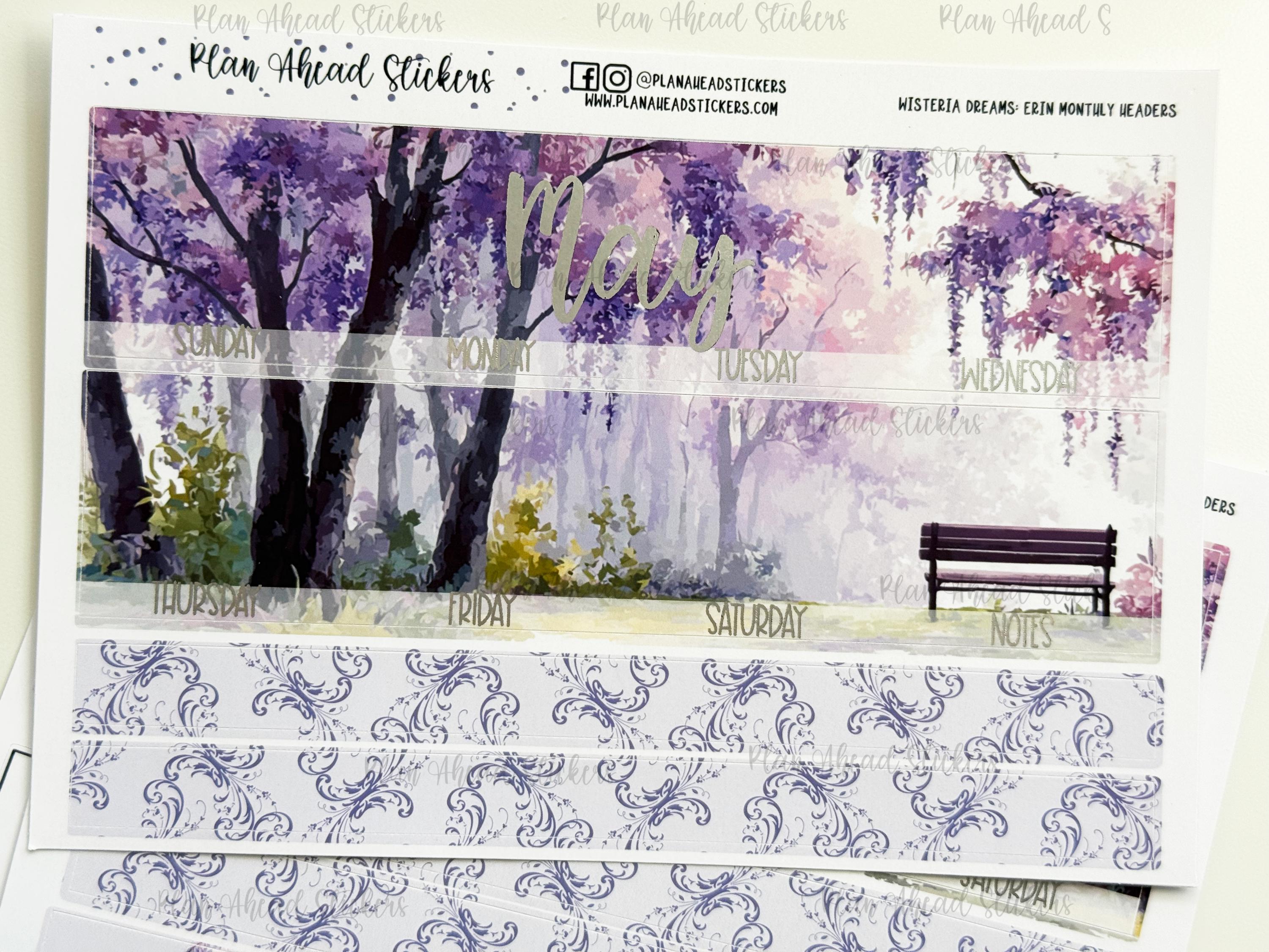 FOILED May Monthly Headers: Wisteria Dreams Planner Stickers (1.5 Inch ...