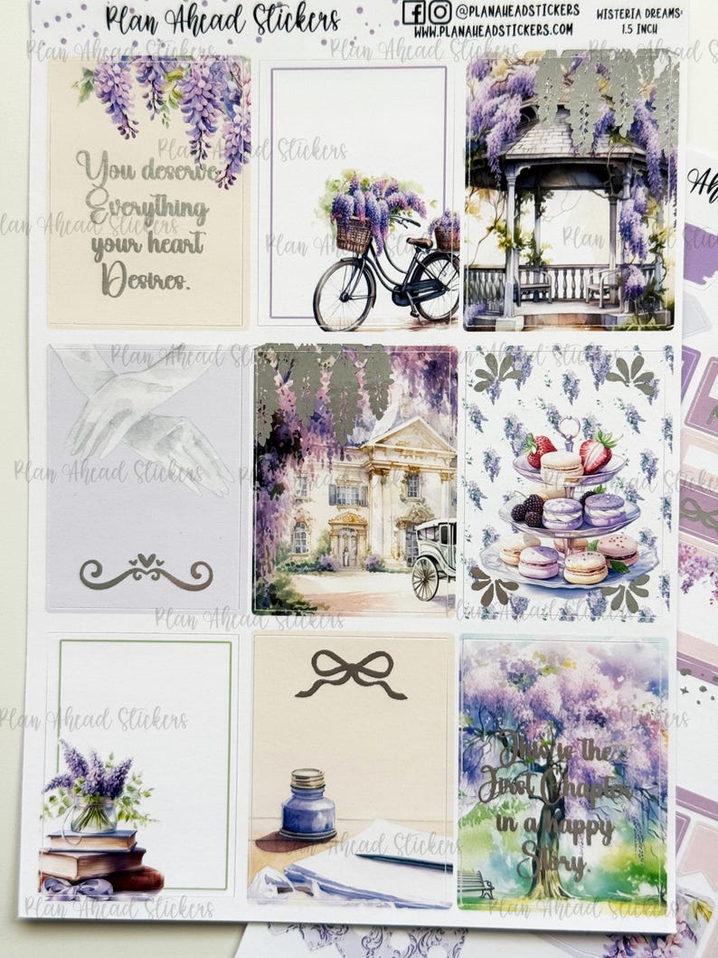 DELUXE FOILED Wisteria Dreams Floral 2 PG Planner Sticker Kit 1.5 Inch ...