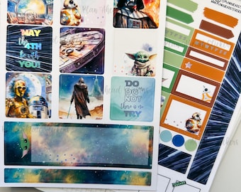 DELUXE FOILED May the 4th Hobonichi Cousin 2 Page Weekly Planner Sticker kit War in the Stars Galaxy Space Collection