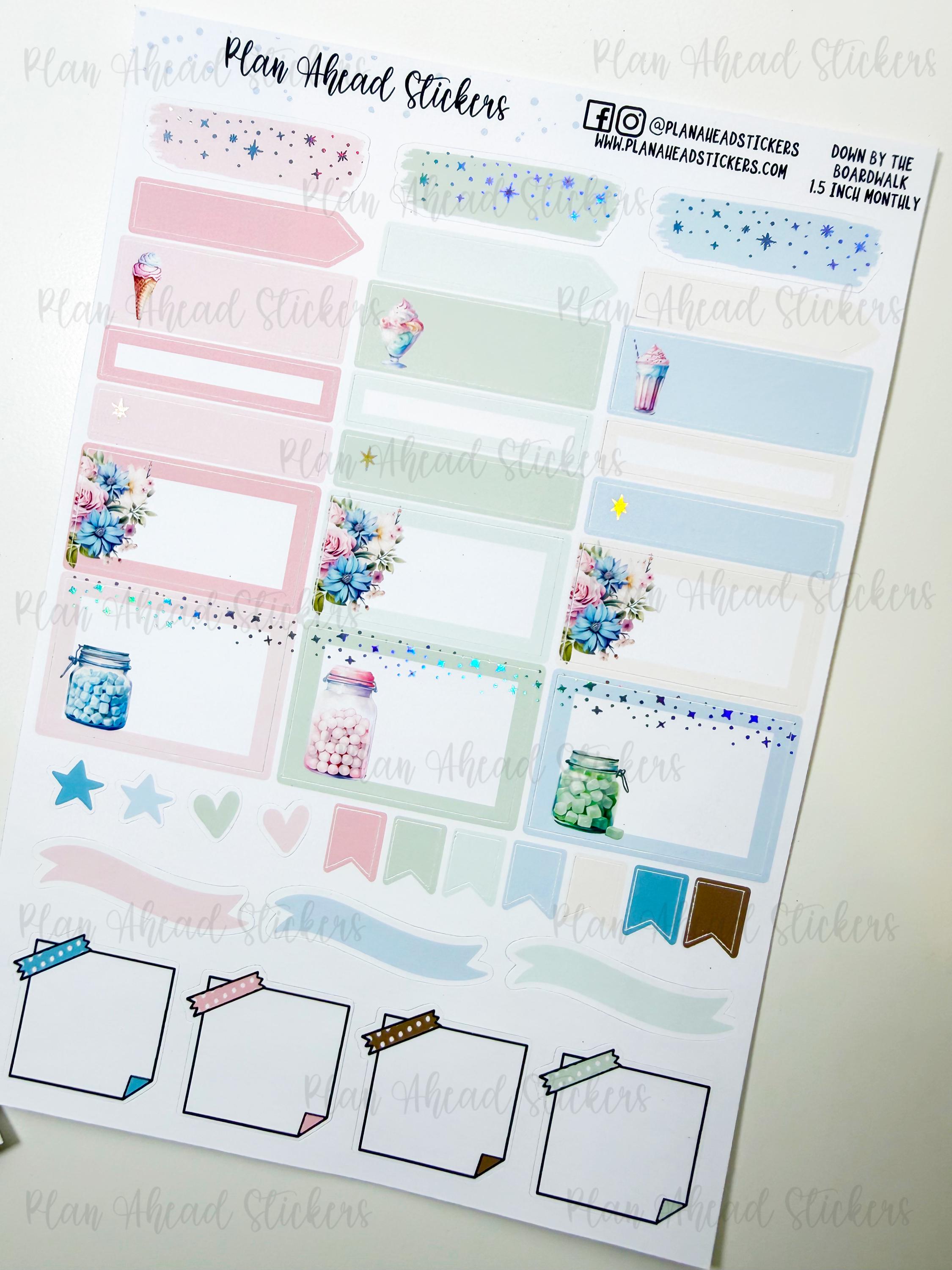 FOILED June Monthly Headers: Down by the Boardwalk Planner Stickers (1. ...