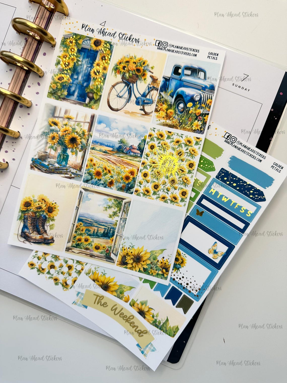 DELUXE FOILED Golden Petals 2 PG Weekly Planner Sticker Kit Sheets Erin ...