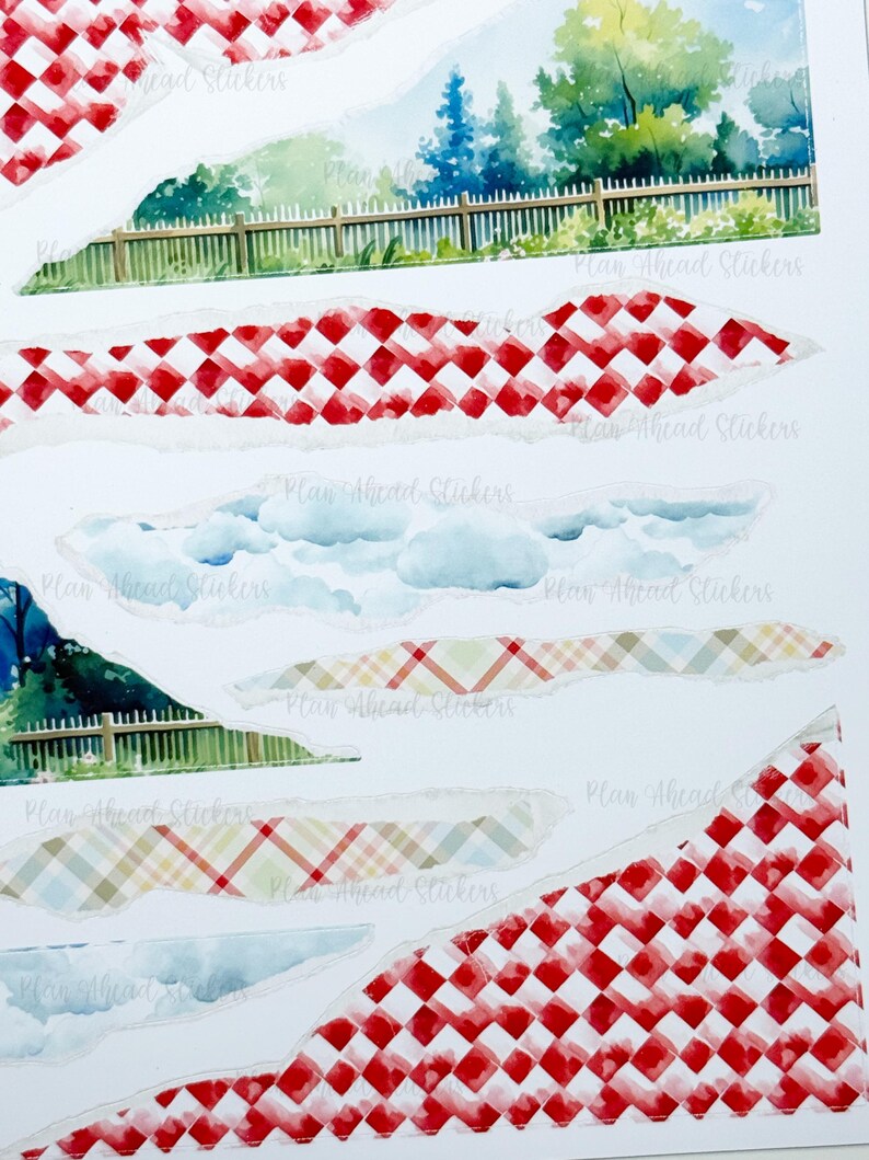 Picnic Pattern Ripped Paper Grillin' and Chillin' Summer Backyard Barbecue Torn Paper Journaling ...
