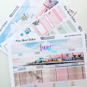 June Monthly Headers: Down By the Boardwalk Planner Stickers (1.5 Inch) Happy Planner Erin Condren