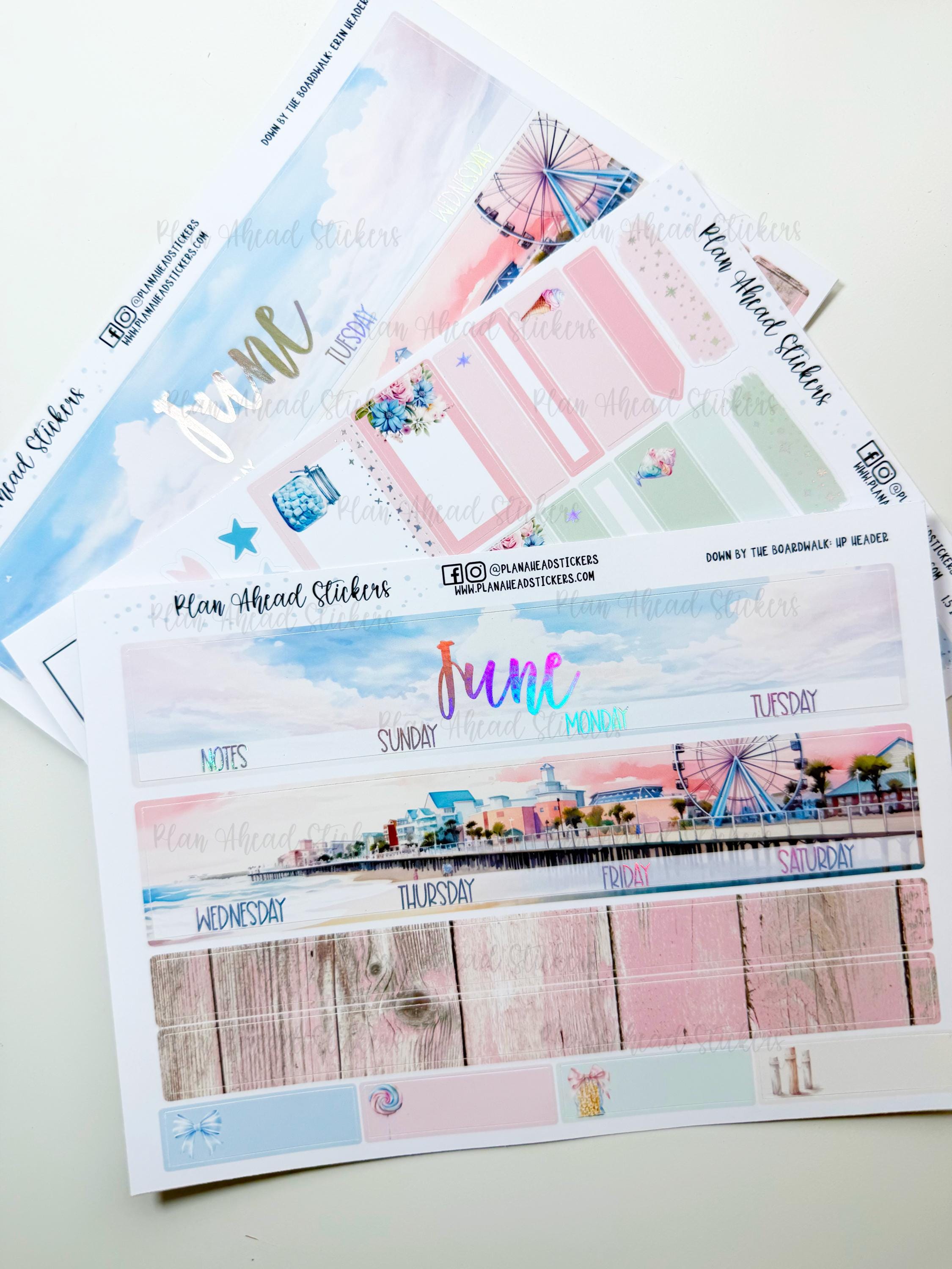 FOILED June Monthly Headers: Down by the Boardwalk Planner Stickers (1. ...