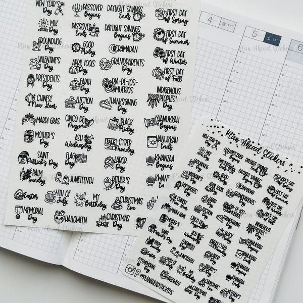 Holidays Icon Bullet Journaling Planner Stickers Happy Planner Erin Condren Hobonichi Weeks & Cousin A5 Wide