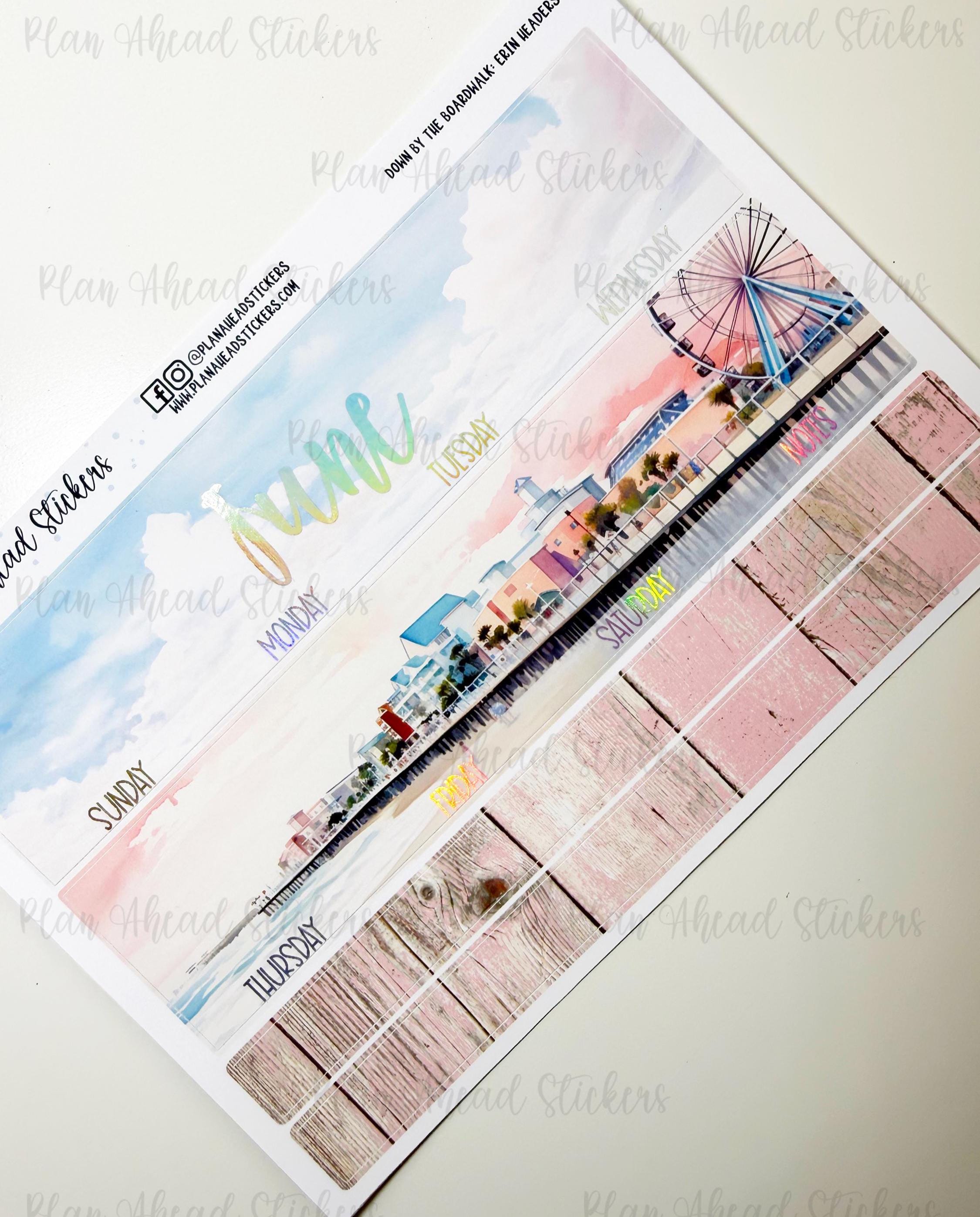 FOILED June Monthly Headers: Down by the Boardwalk Planner Stickers (1. ...