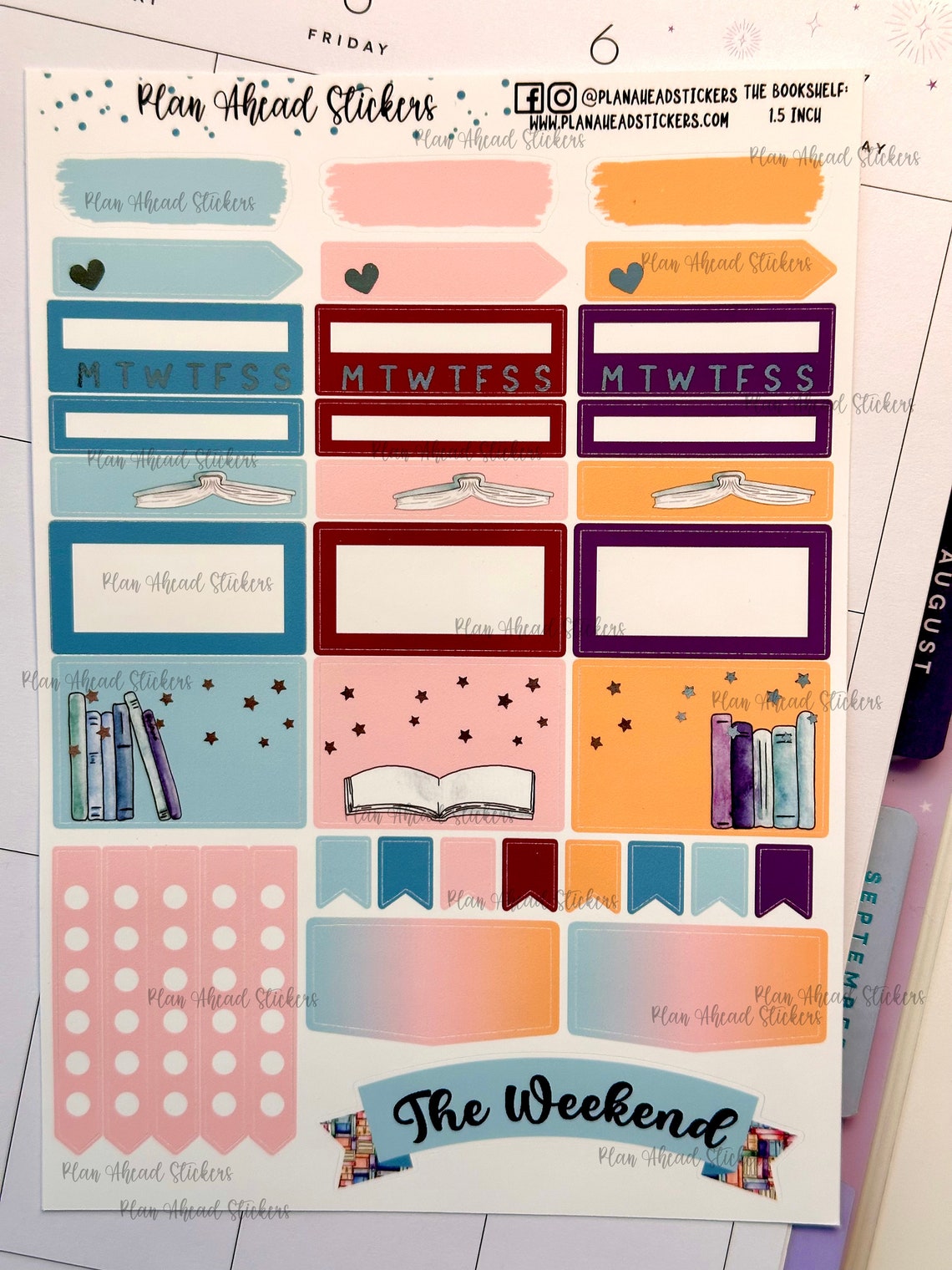 Foiled Bookshelf Weekly Planner Stickers, 2-page Kit - Etsy