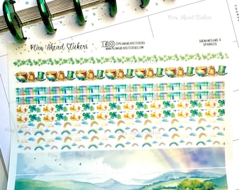 St. Patrick's Day Matte Washi Stickers, Shenanigans and Sparkles Bullet Journal Border Strips