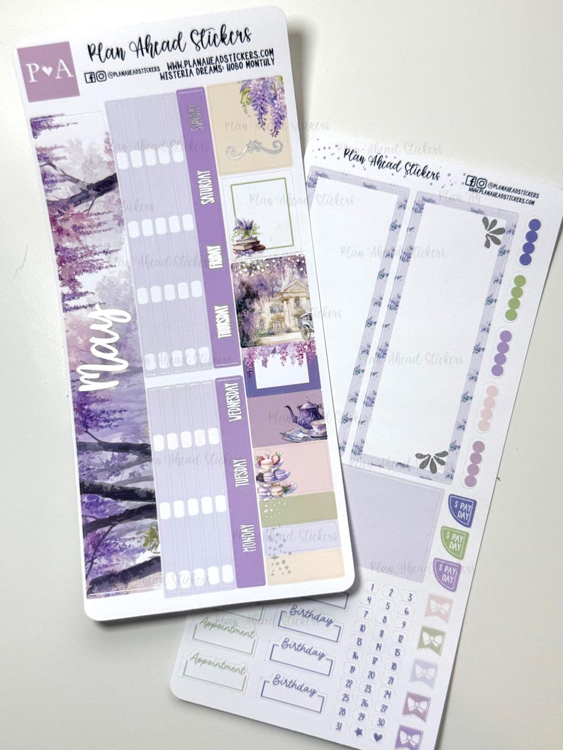 FOILED Wisteria Dreams May Hobonichi Weeks MONTHLY Sticker Planner Kit ...