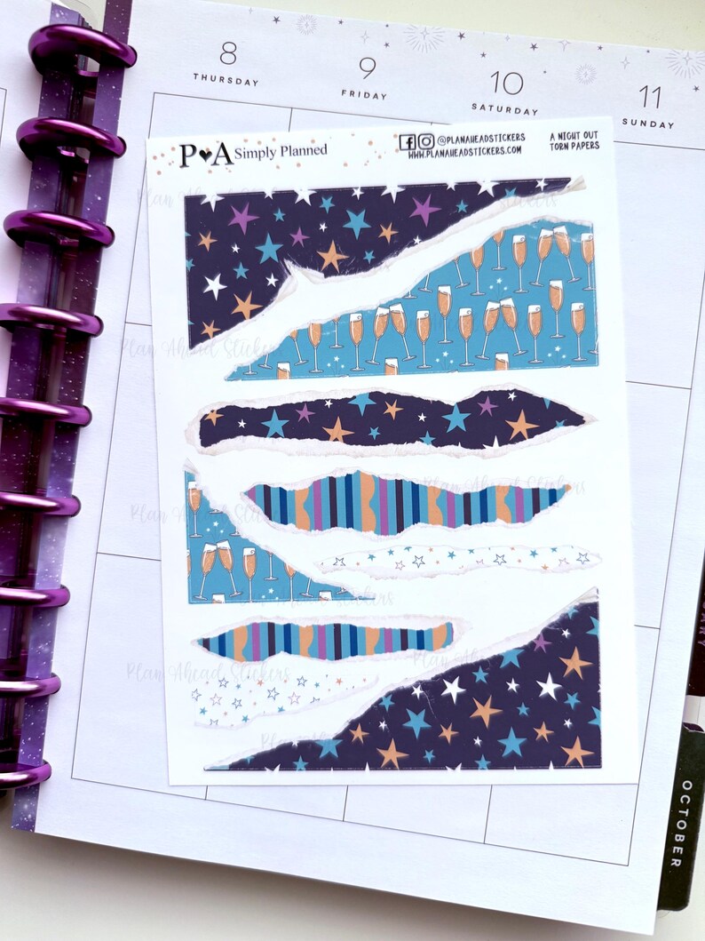 A Night Out Torn Paper Bullet Journaling Planner Stickers Card Making ...