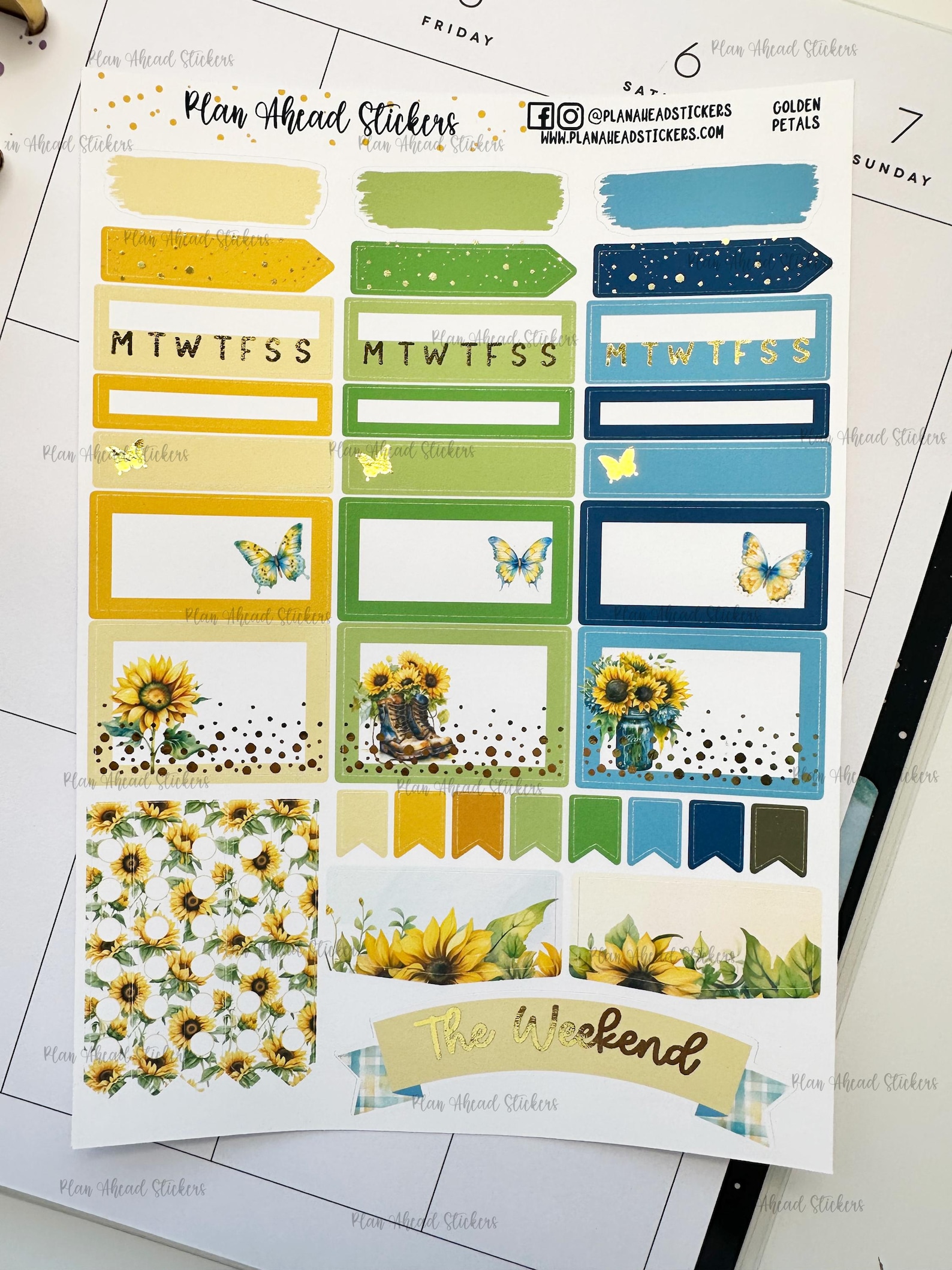 LAST CHANCE Deluxe FOILED Golden Petals 2 Pg Weekly Planner Sticker Kit ...